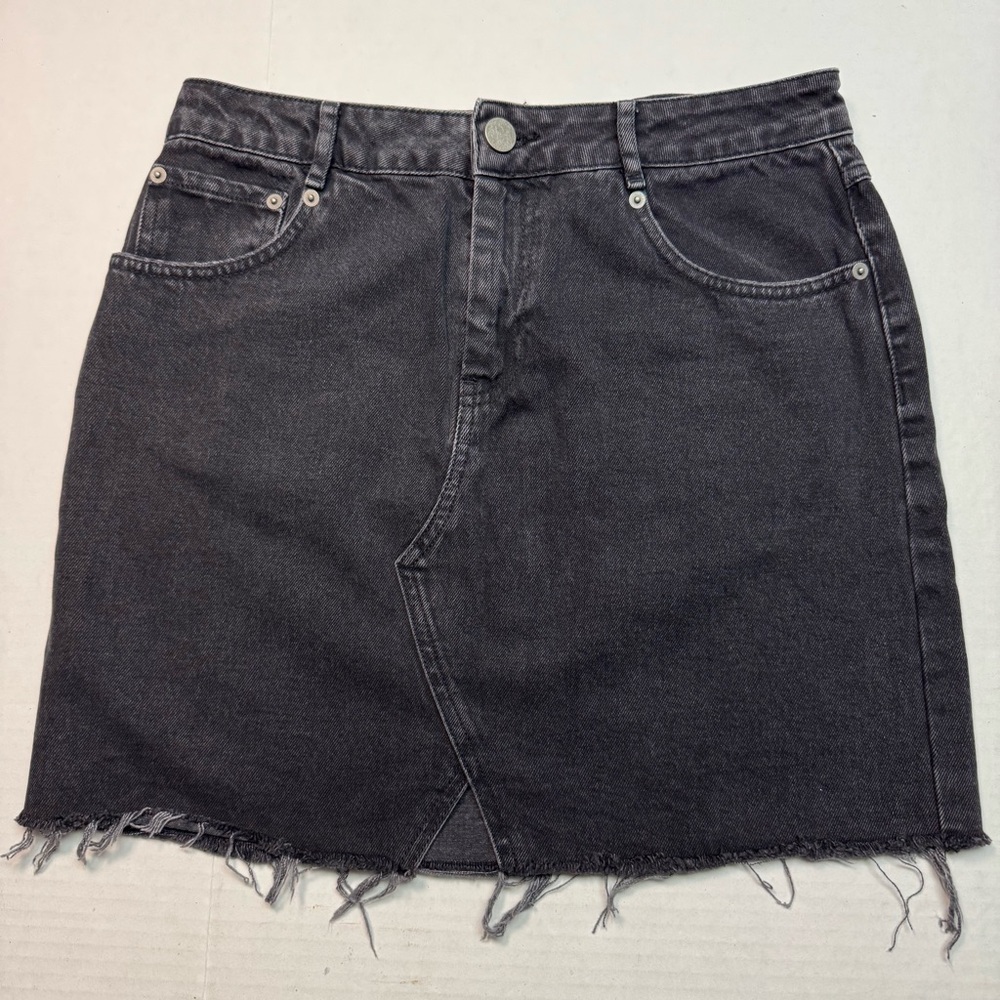 ASOS Raw Hem Denim Skirt in Washed Black Size: 8 (UK 12)